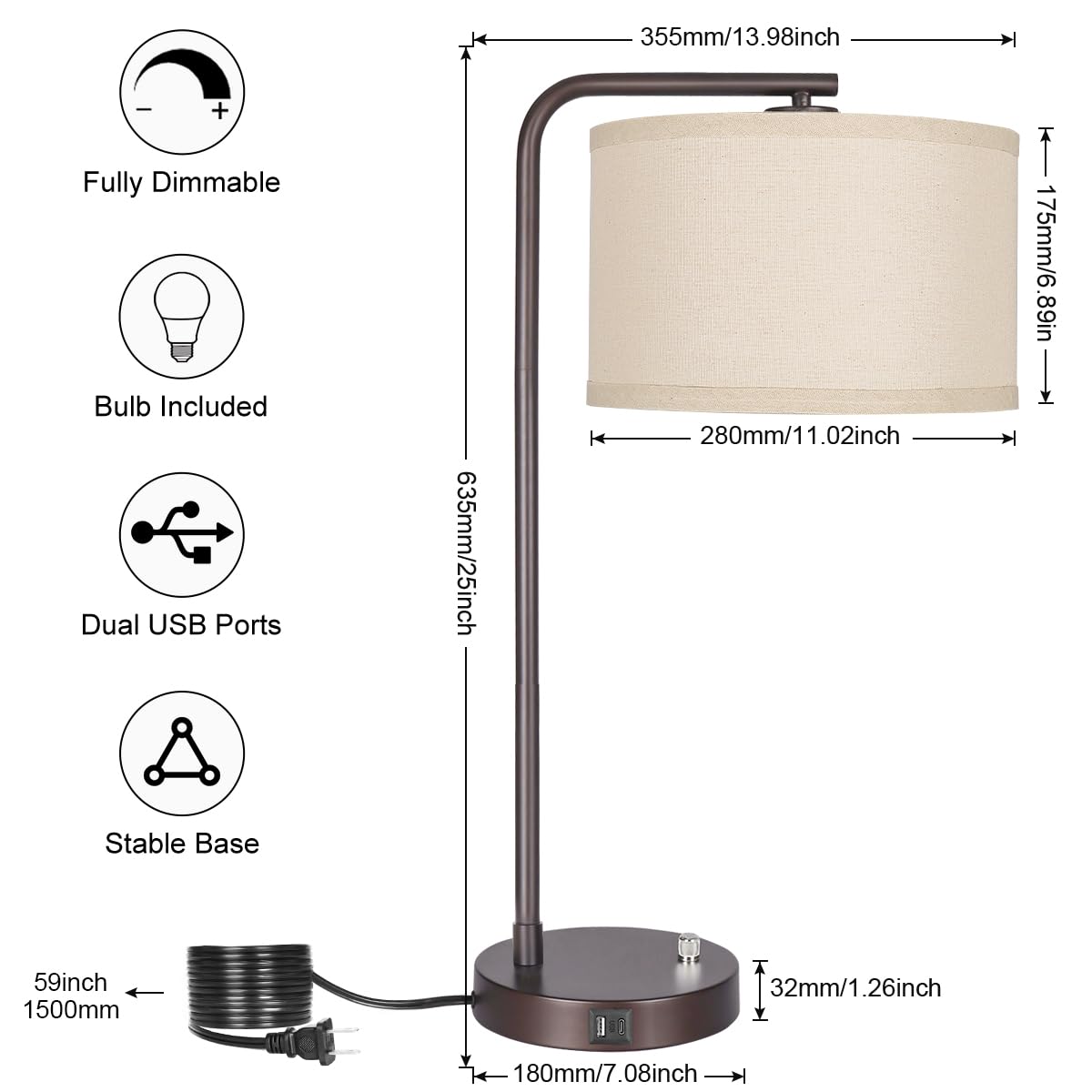 Seaside Village tall table lamp USB ports provide easy device charging.