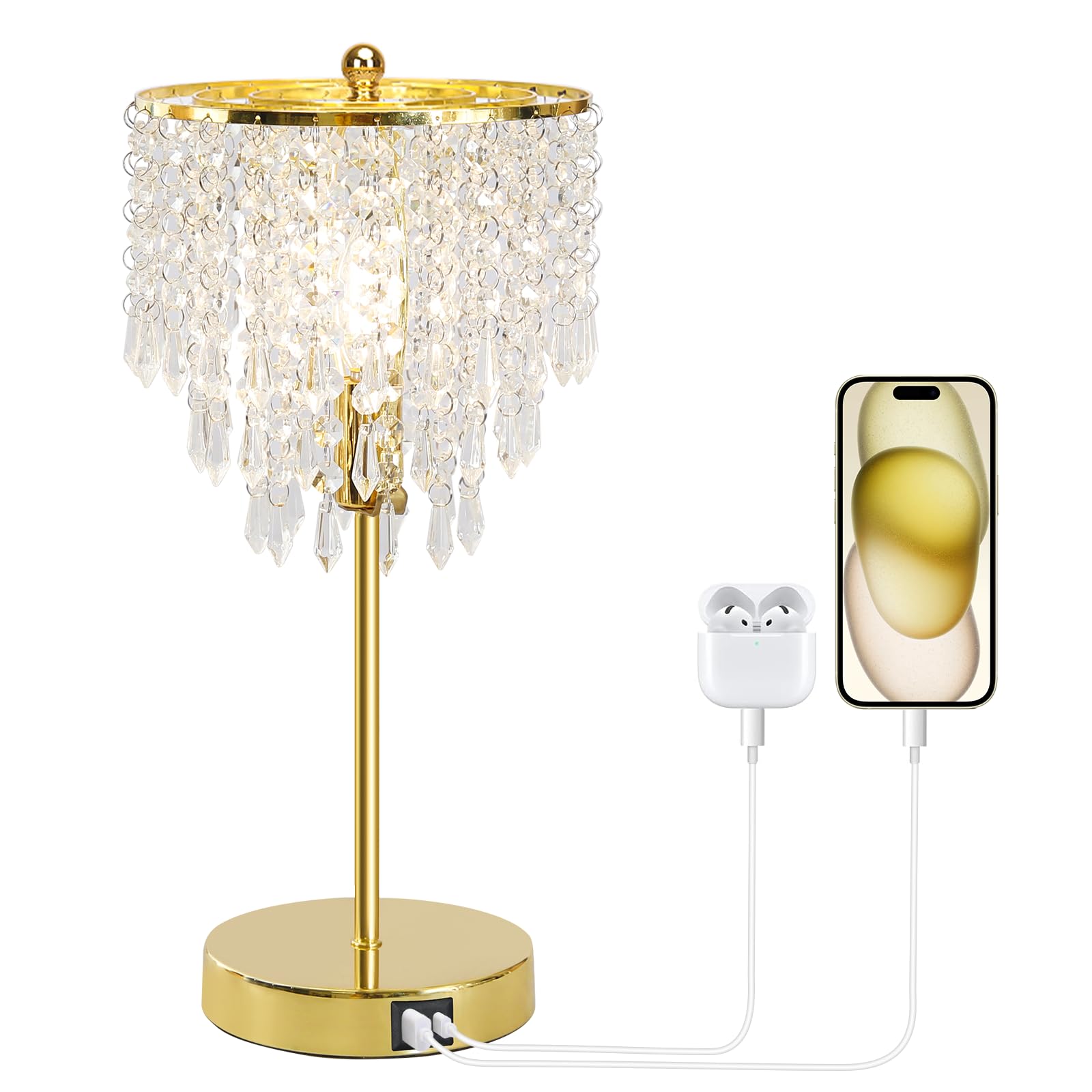 Seaside Village touch-control crystal table lamp close-up highlighting crystal strands for ambient lighting