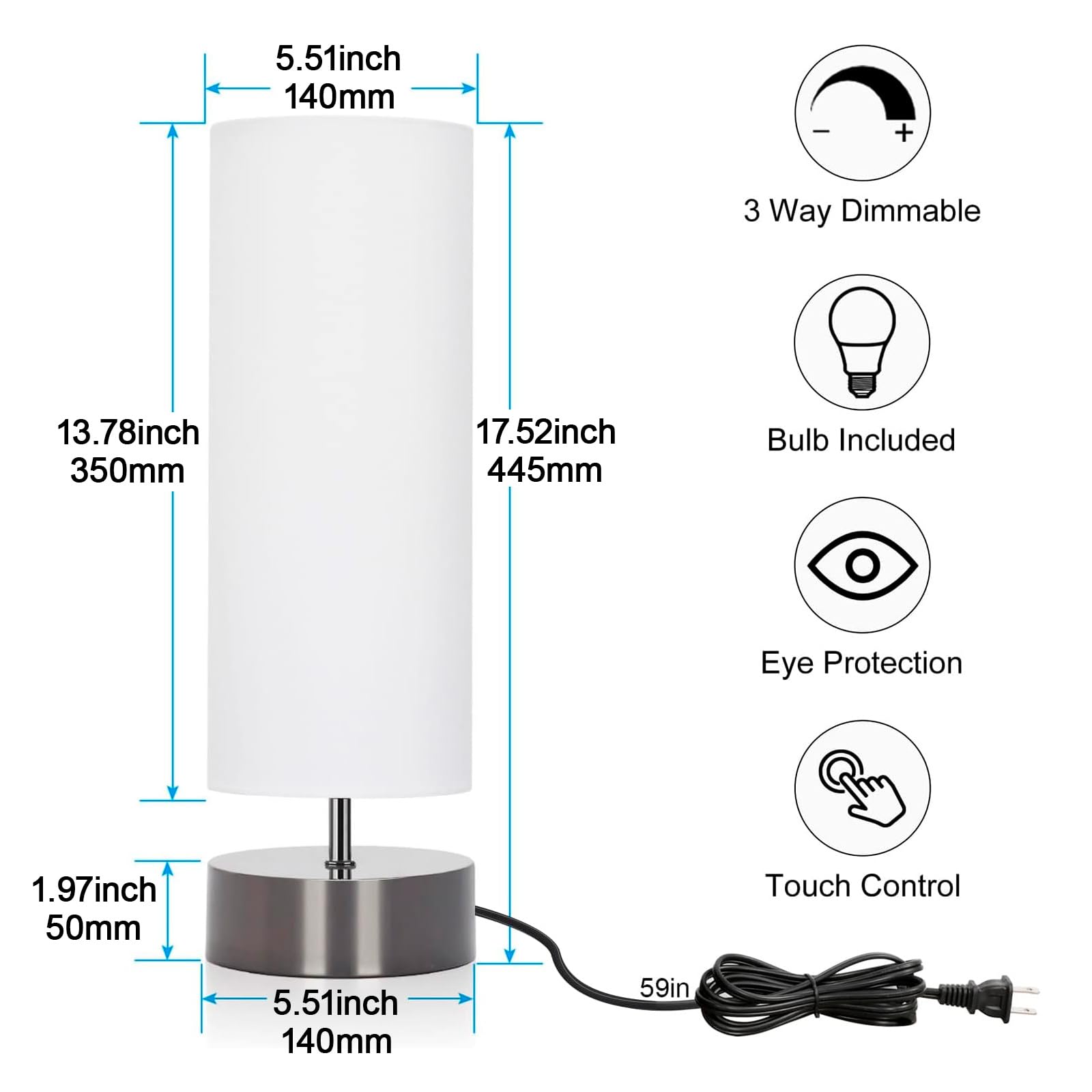 Seaside Village Touch Table Lamp shade with white cylinder offers soft, inviting illumination.