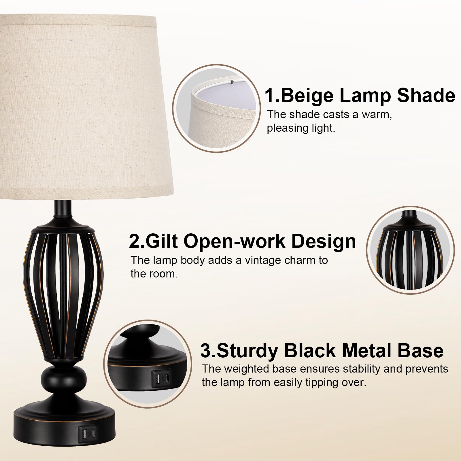 Seaside Village USB Bedside Lamp includes LED bulb for immediate use