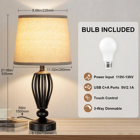 Seaside Village USB Bedside Lamp side view shows space-saving profile