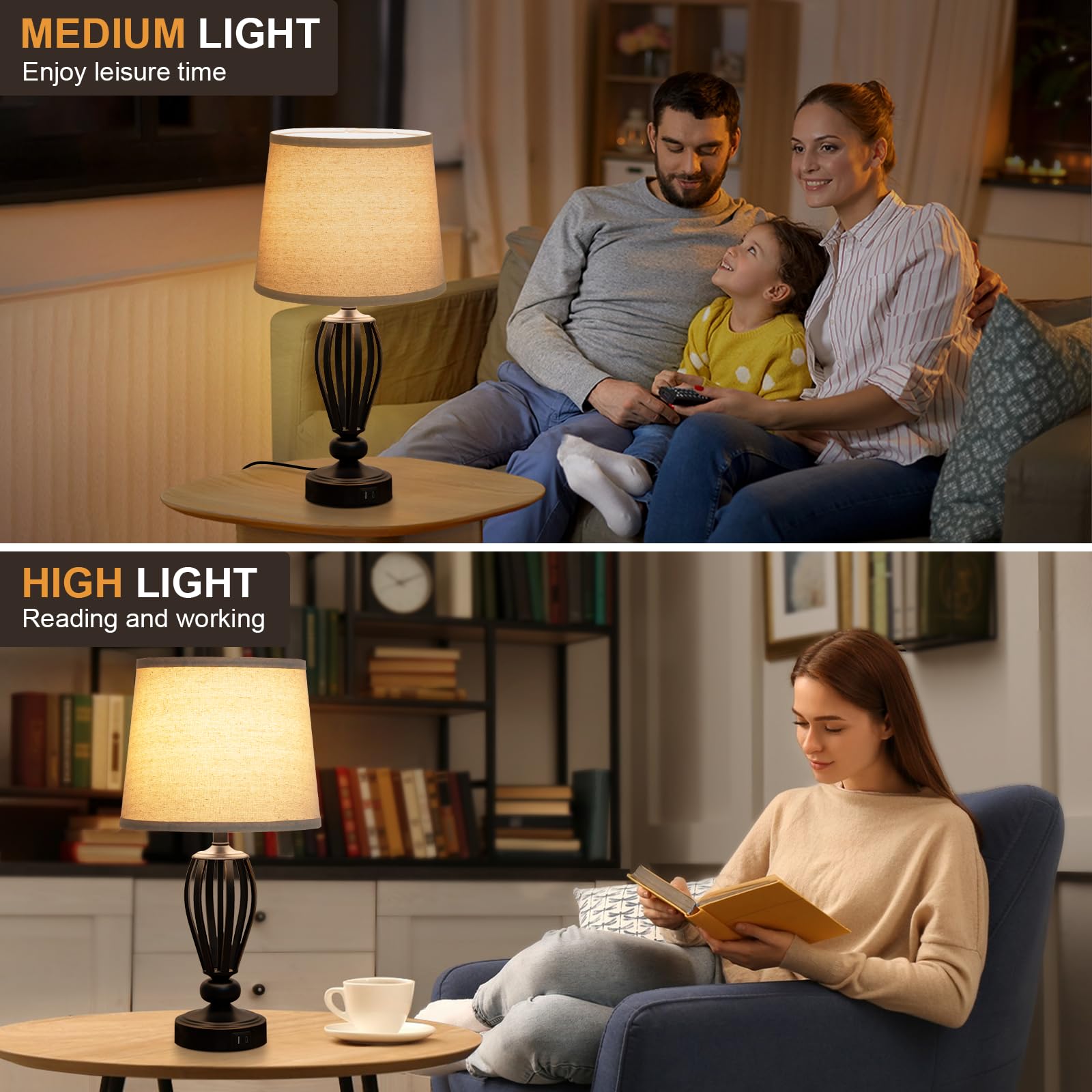 Seaside Village USB Bedside Lamp touch sensor offers effortless brightness control