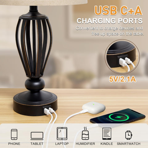 Seaside Village USB Bedside Lamp with USB ports keeps devices charged