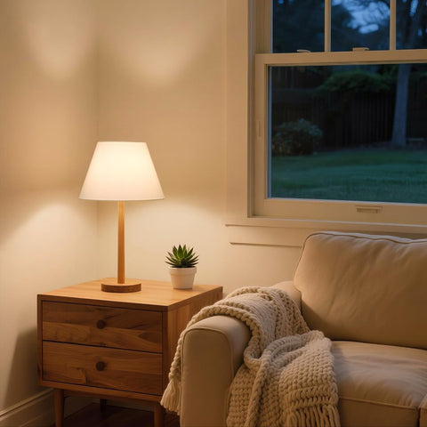 Seaside Village white lamp shade on wall sconce for ambient lighting.