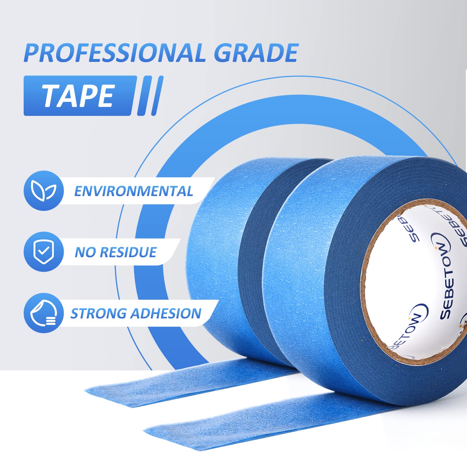 SEBETOW blue painter tape edge close-up shows clean lines for precise masking