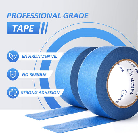 SEBETOW blue painter tape edge close-up shows clean lines for precise masking