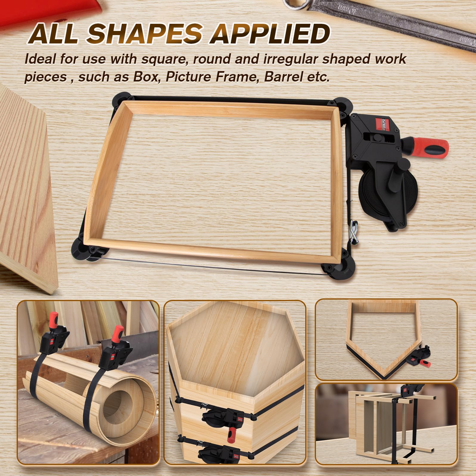 Sebupar band clamp adjustment enables quick setup for irregular shapes.