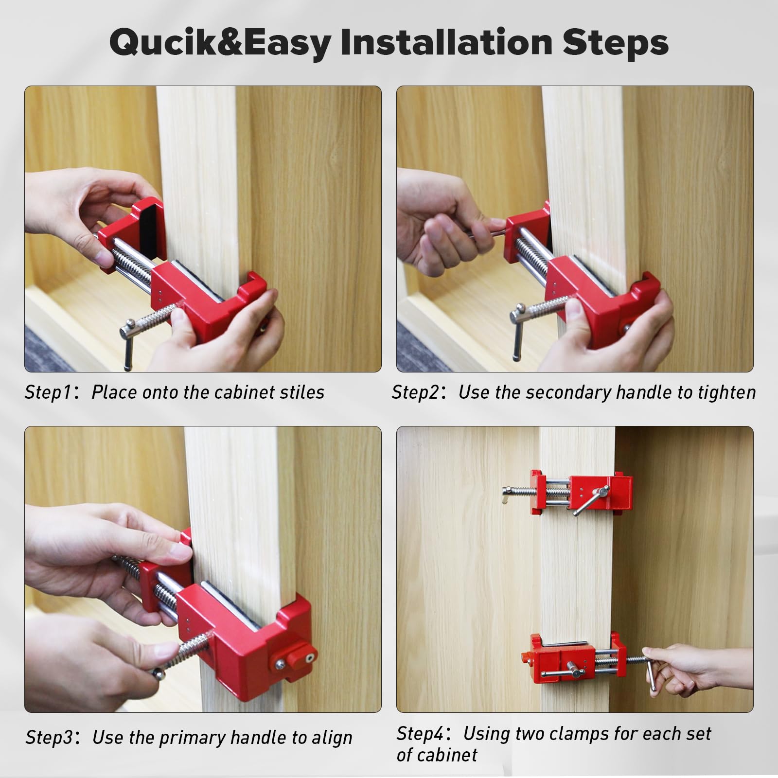 Sebupar cabinet clamps steel body close-up emphasizes durability and grip