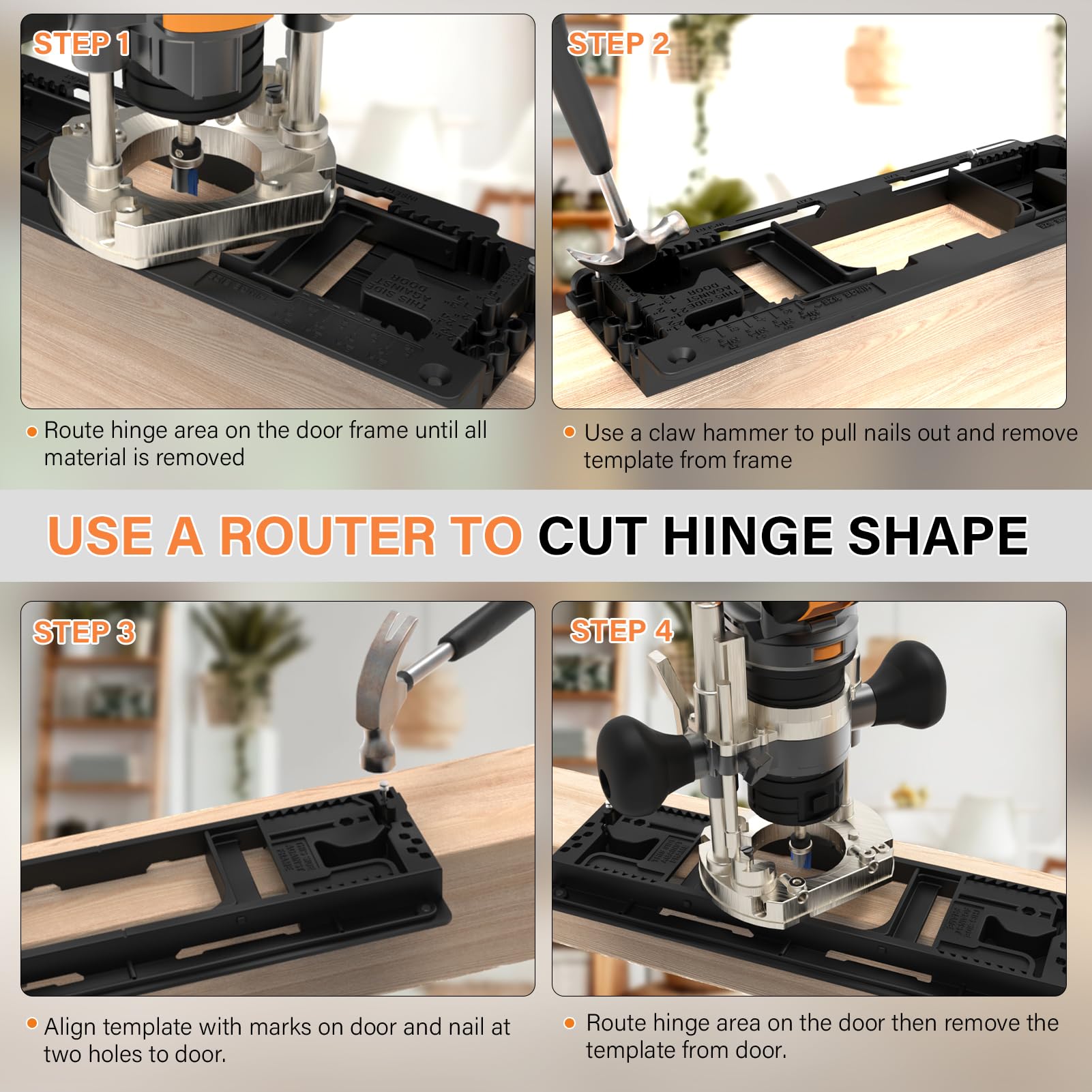 Sebupar template aligns with door frame for precise hinge placement