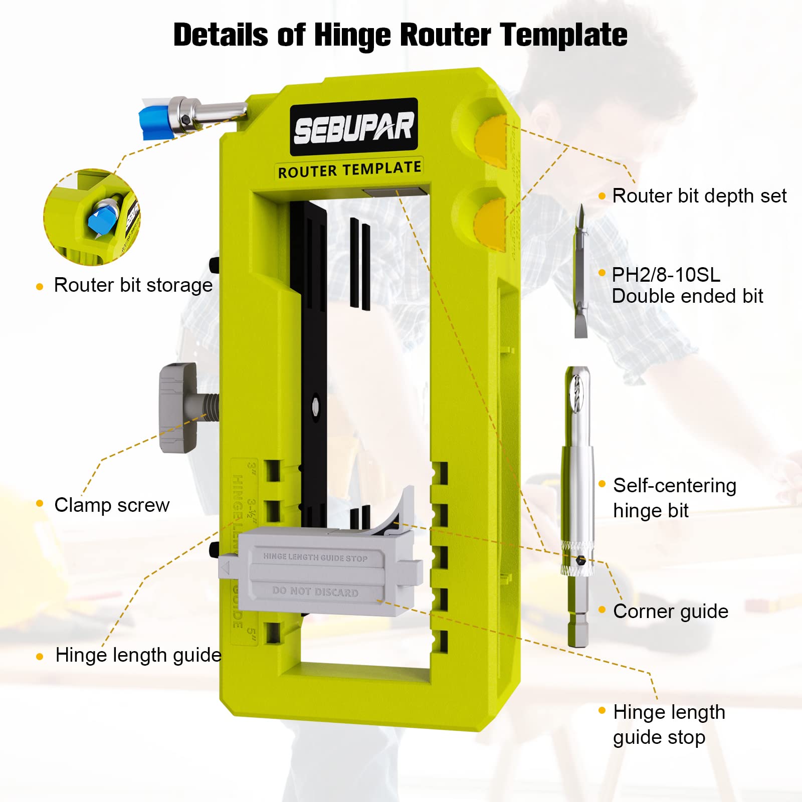 Sebupar mortiser inserts demonstrate two removable inserts for square and radius hinges.