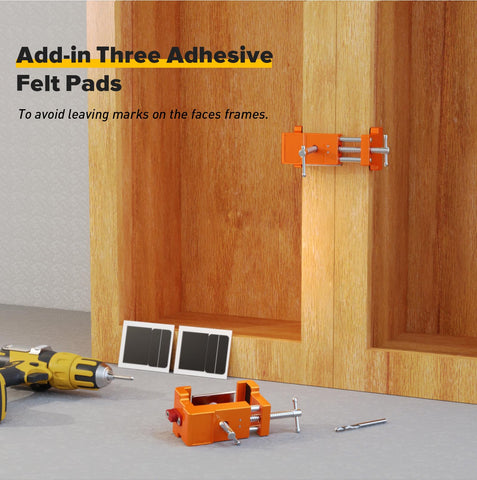 Sebupar felt pads protect cabinet faces from marks during tightening.