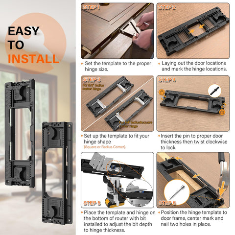 Sebupar mortiser template installed on door enables clean hinge cuts