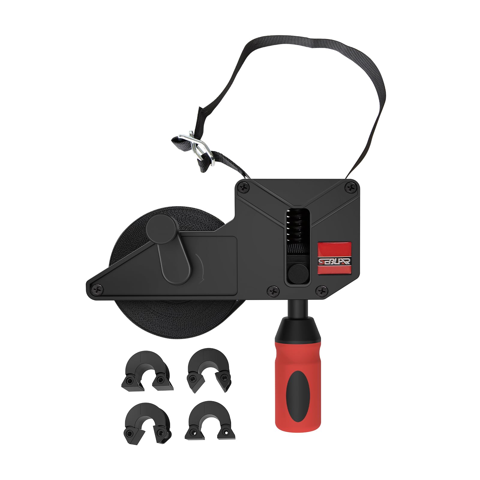 Sebupar strap clamp 23ft band secures wide glue-ups with consistent tension.