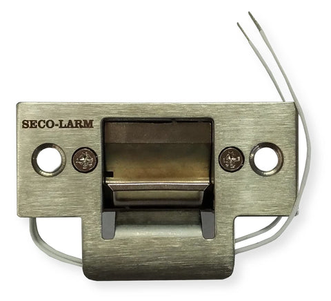 Seco-Larm Enforcer Mini no-cut strike plate closeup shows sturdy construction and ease of install