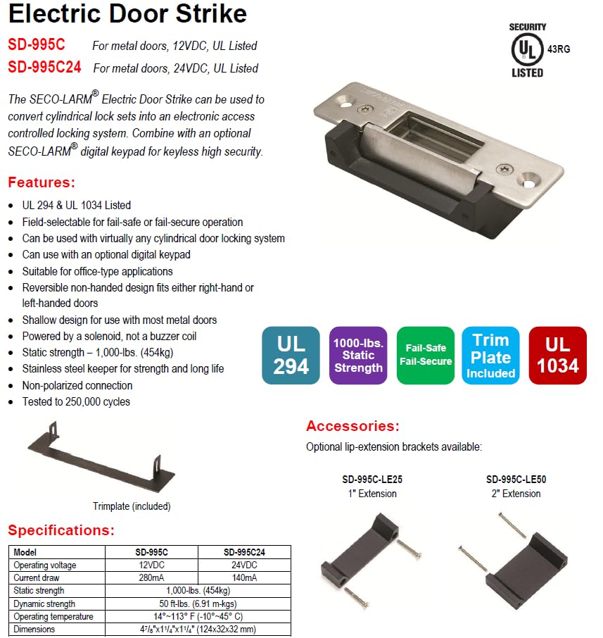 Seco-Larm SD-995C stainless-steel keeper shown with metal door installation.