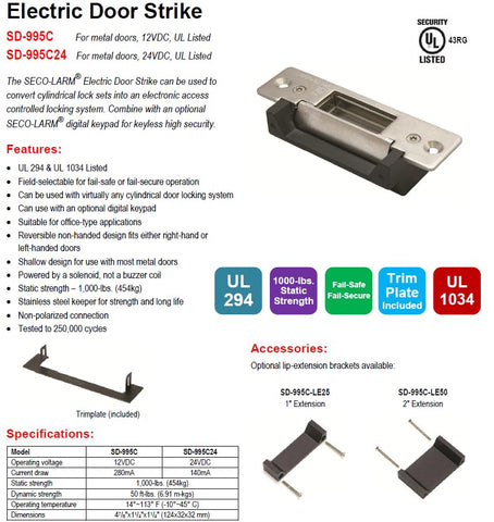 Seco-Larm SD-995C stainless-steel keeper shown with metal door installation.