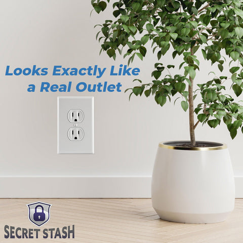 Secret Stash Wall Outlet Safe dimensions show 59 cubic inches of space.