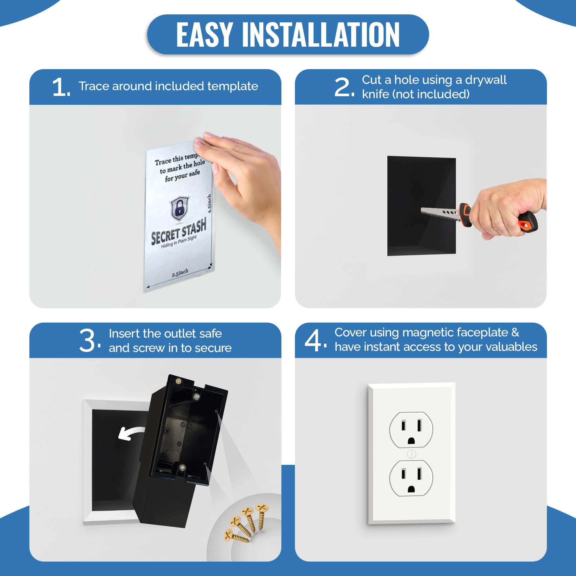 Secret Stash Wall Outlet Safe drywall install guidance for fast setup.