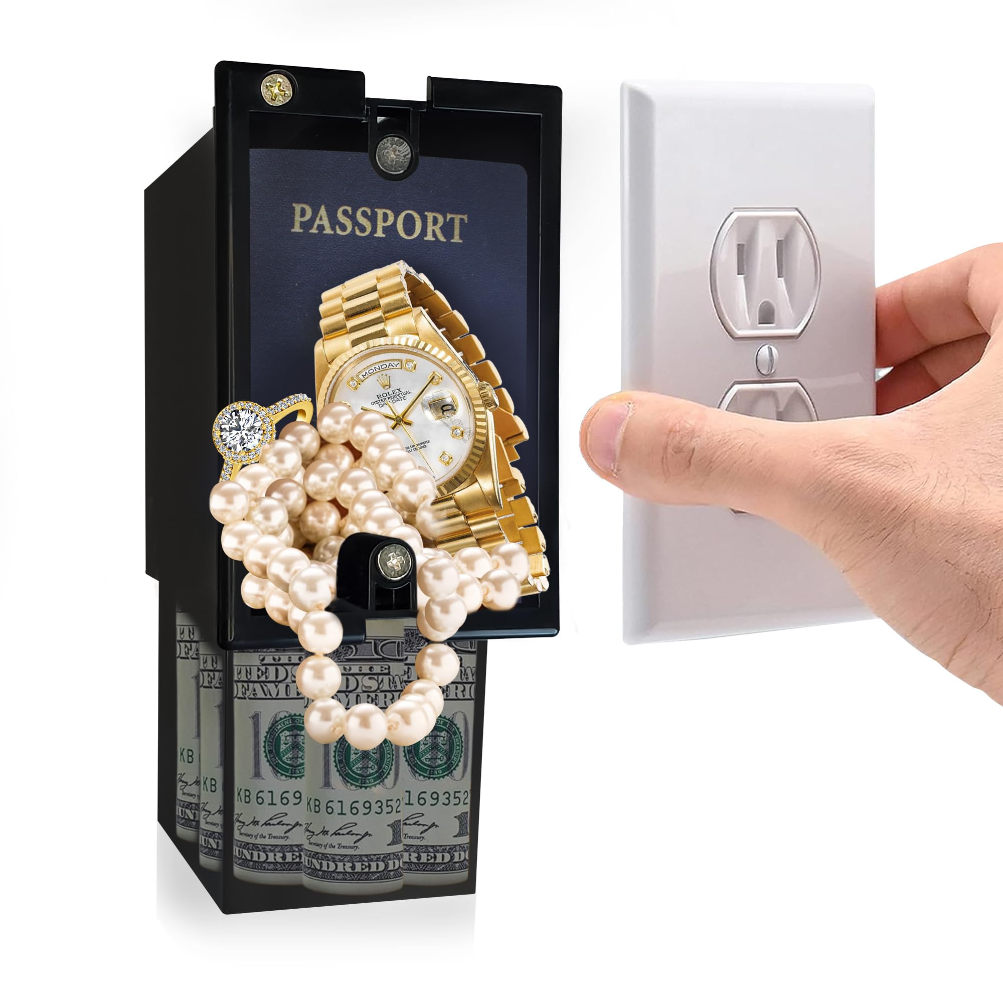 Secret Stash Wall Outlet Safe faceplate in durable nylon with quick access.