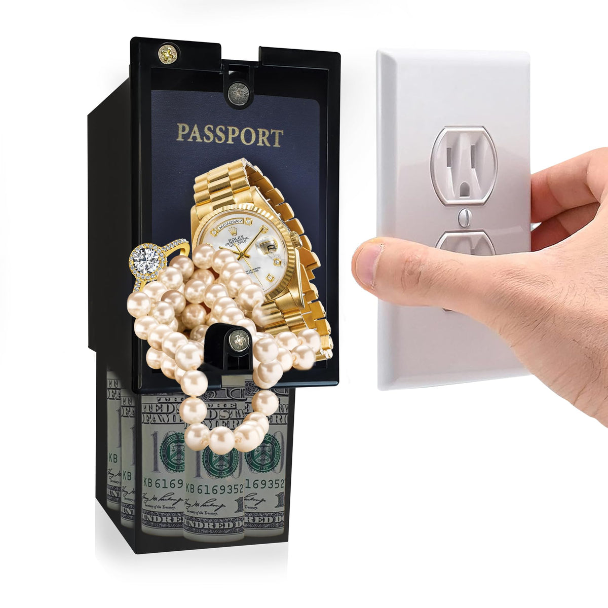 Secret Stash Wall Outlet Safe faceplate in durable nylon with quick access.