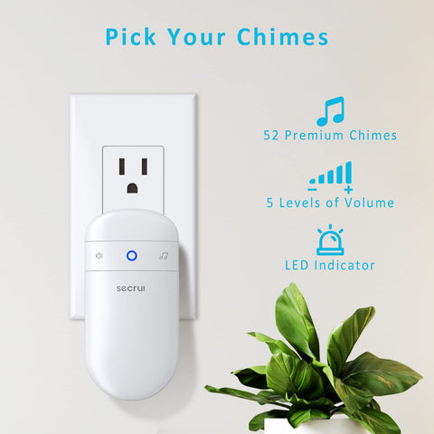 SECRUI door chime LED indicator visible at a low volume setting