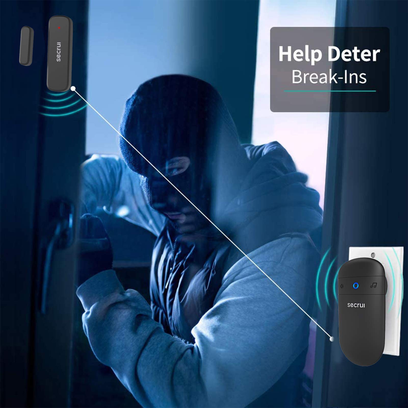 SECRUI door chime magnetic sensor detects door opening for immediate notification.