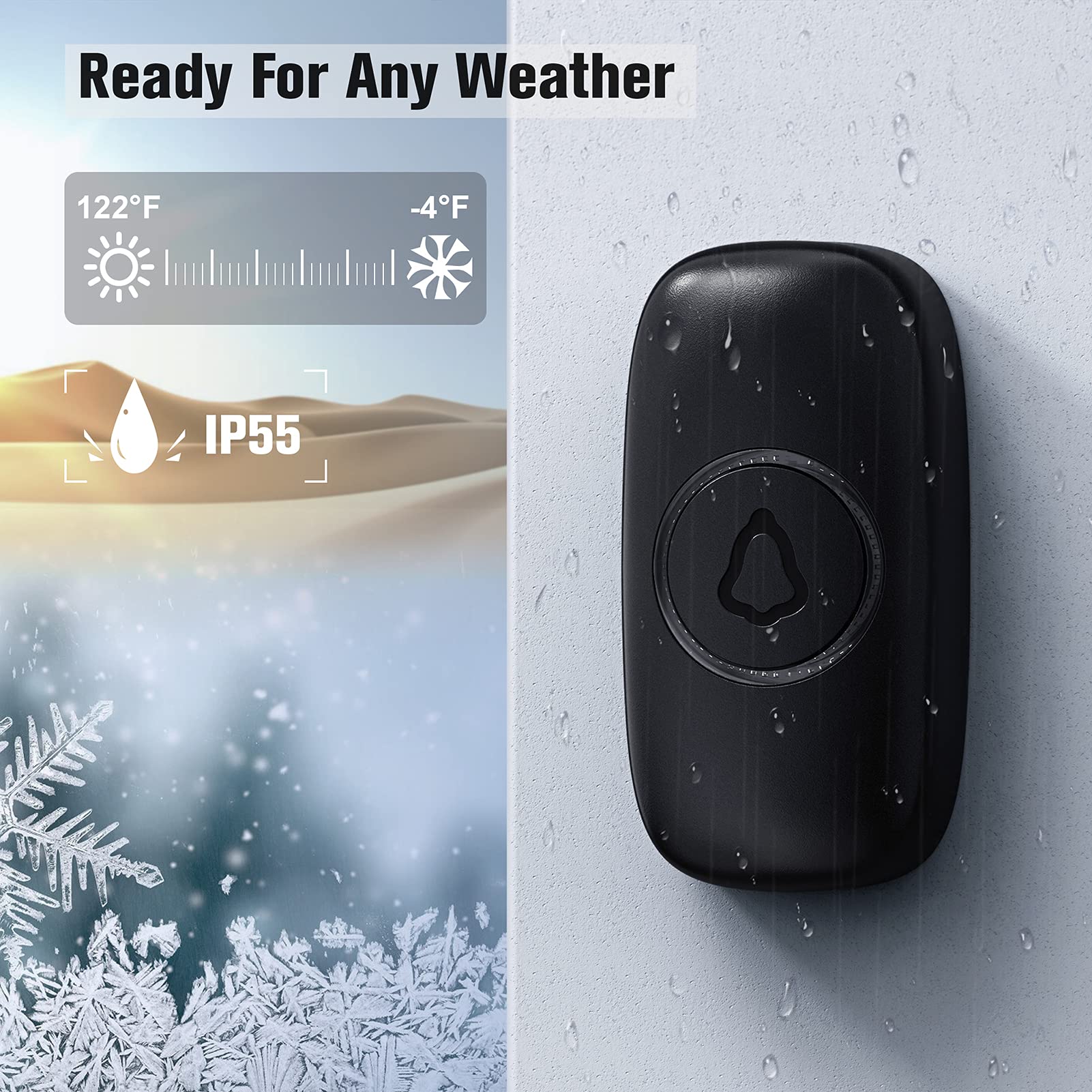 SECRUI weatherproof doorbell button ready for outdoor use.