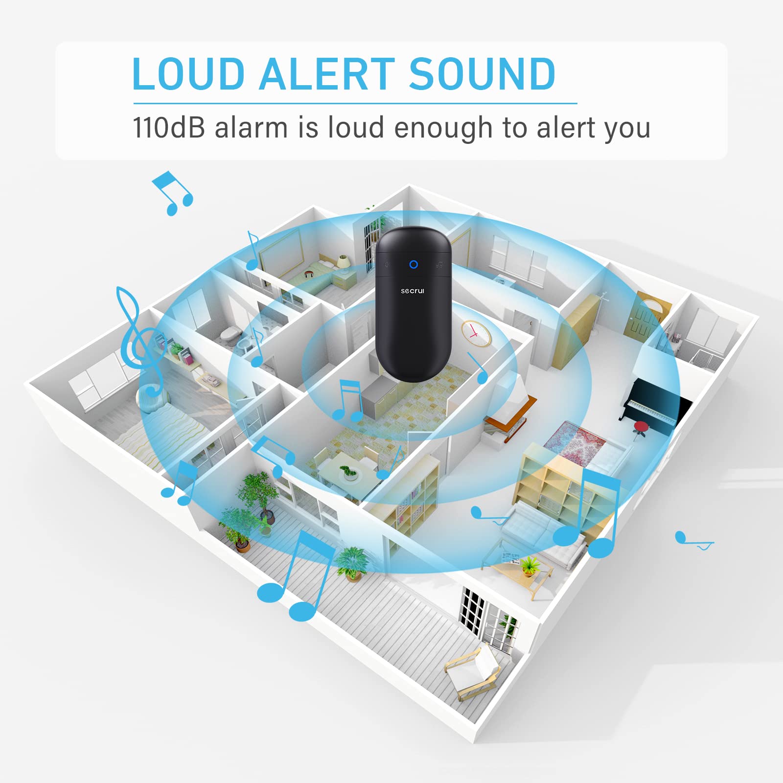 SECRUI extended-range chime up to 500 ft for large spaces.