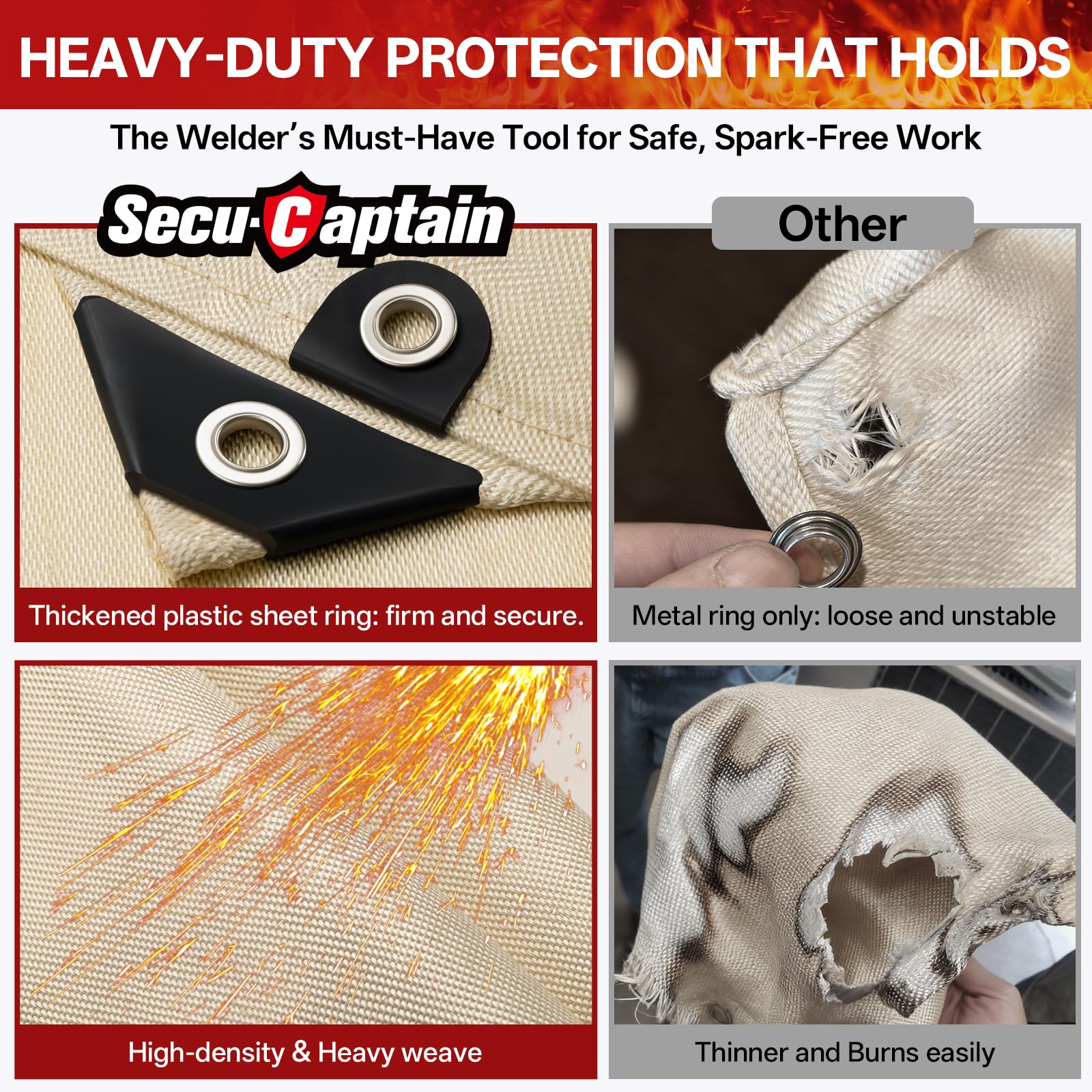 SecuCaptain welding blanket offers up to 1022°F heat resistance for high-heat activities.