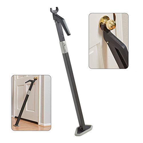 SecuraDoor heavy-duty door bar securing an inward-opening door at home