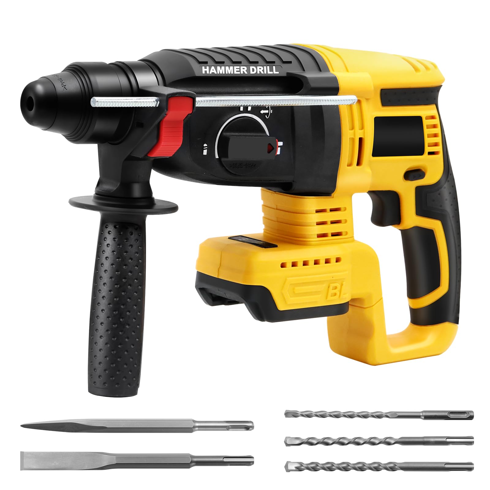 Securitoday cordless SDS hammer drill kit in carrying case for portable job sites and easy storage.