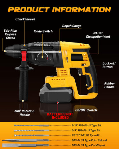 Securitoday drill compatible with DEWALT 20V Max batteries for flexible power options.
