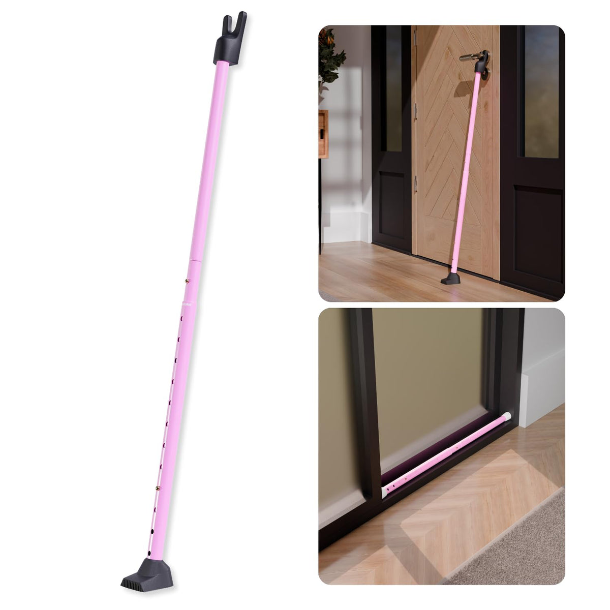 SECURITYMAN 3-in-1 under-knob bar boosts door security.