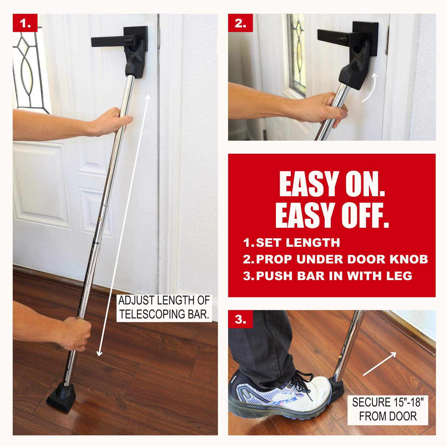 SecurityMan angled rubber bottom protects floors while bracing doors.