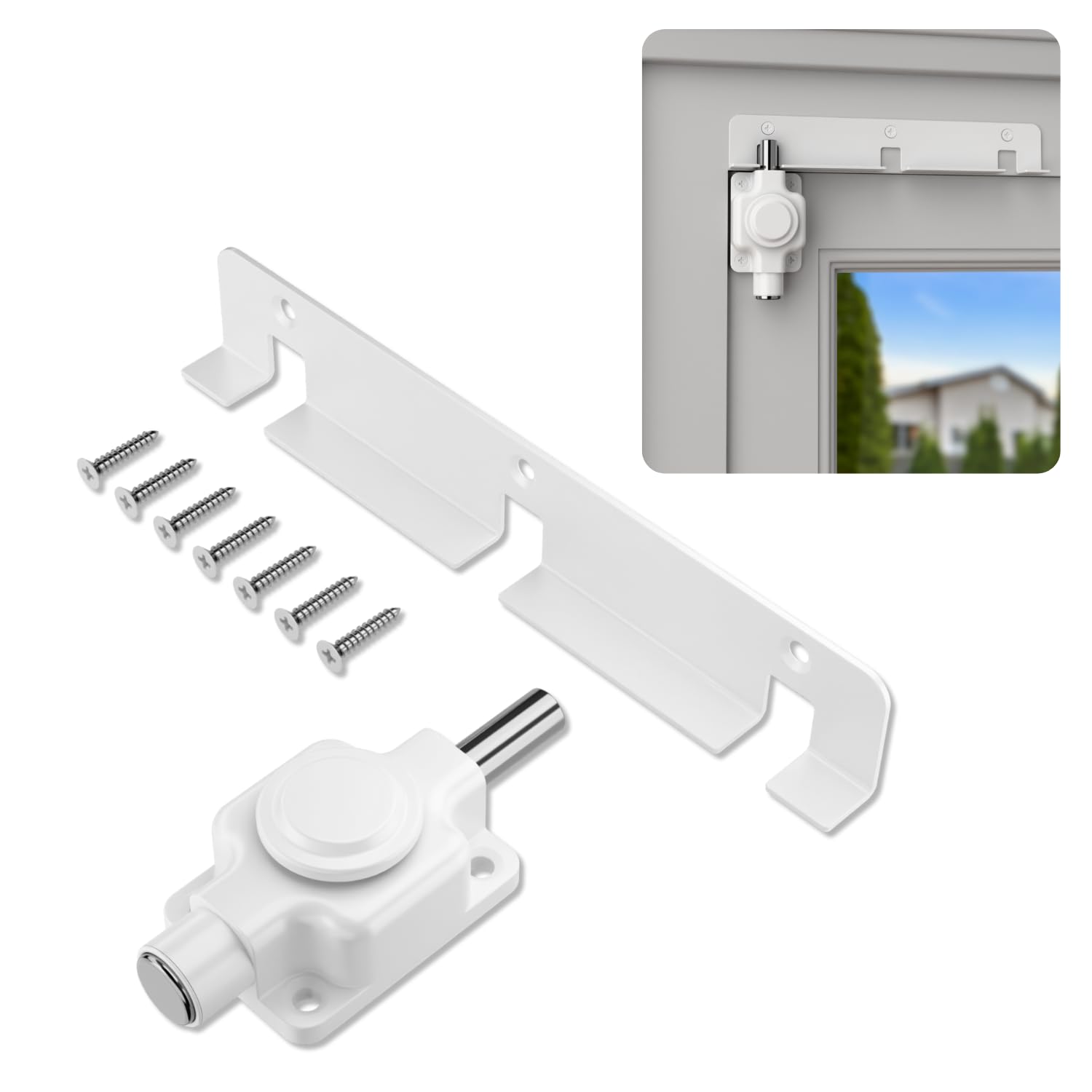 SecurityMan sliding door lock front view, sturdy construction for patio safety