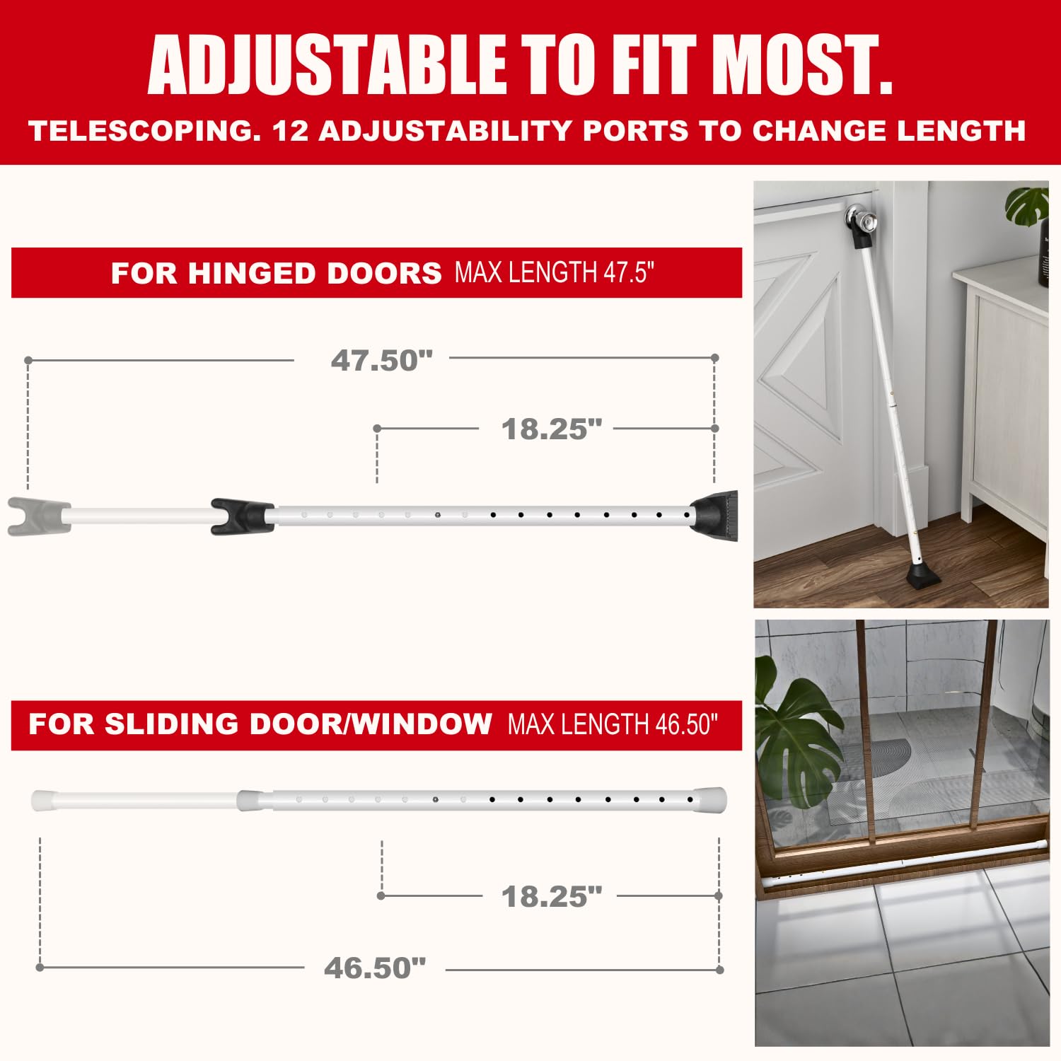 SecurityMan sliding door security bar shown in use at an entryway.