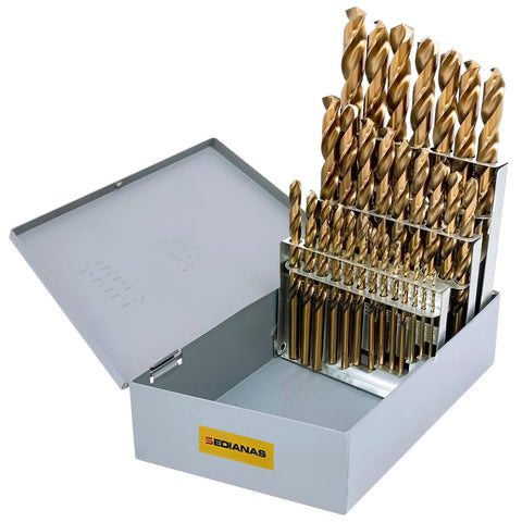 SEDIANAS cobalt drill bit closeup shows premium M35 steel for tough metal drilling.