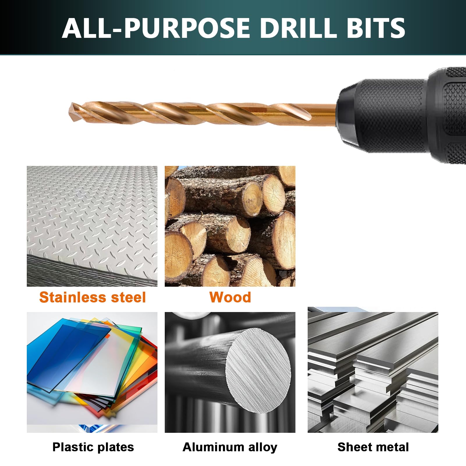 SEDIANAS cobalt drill bits showcased on wood and metal surfaces for versatile drilling.