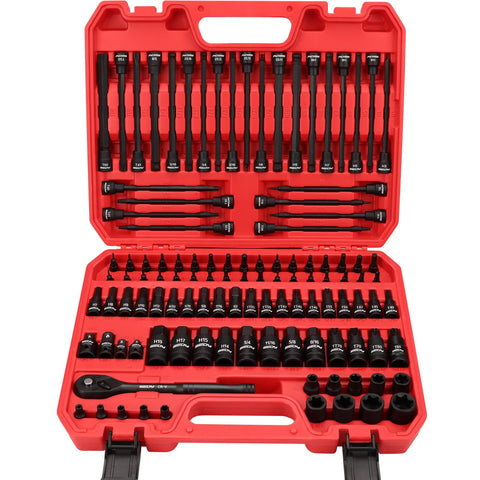 SEDY 112-piece torx socket set displayed with its case for versatile auto and home repairs