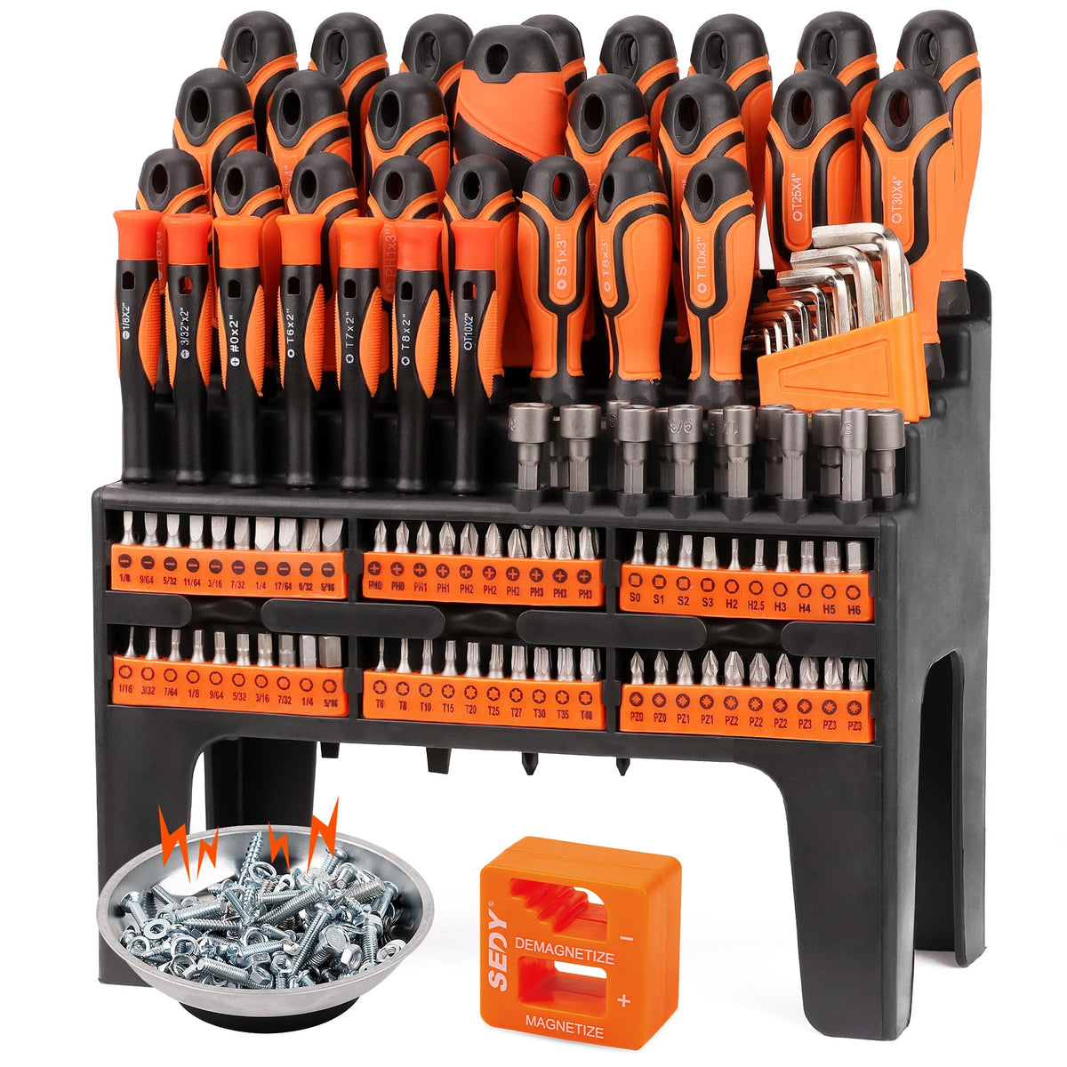 SEDY 124-piece set in rack for quick workshop access