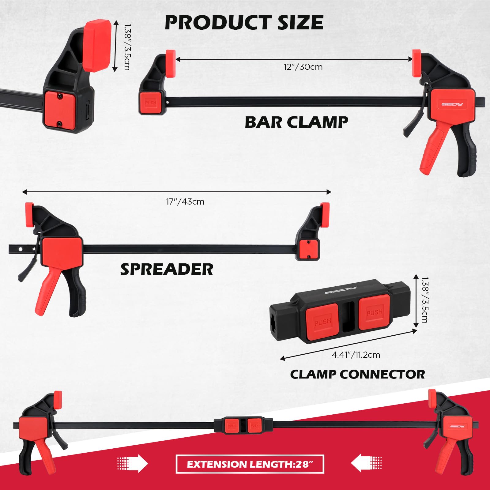 SEDY 12-inch bar clamp quick-release feature for fast tightening