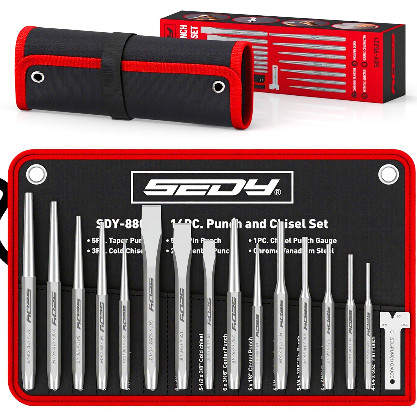 SEDY 16-piece punch set with roll pouch for quick, organized access