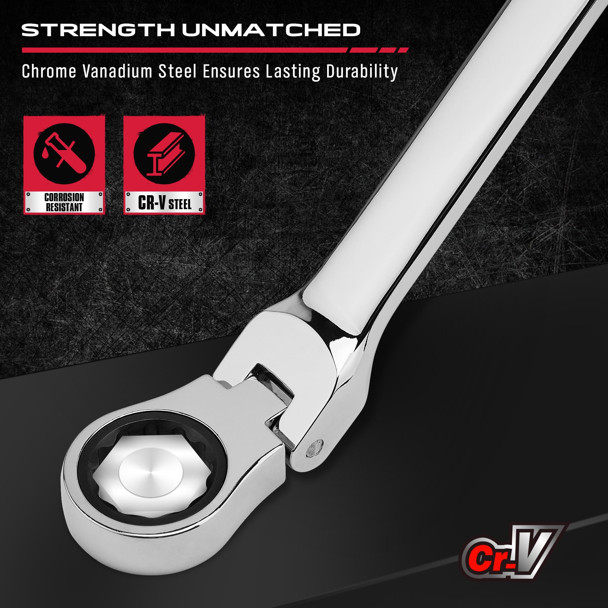 SEDY 180-degree rotating flex-head wrench enables versatile access in cramped areas.