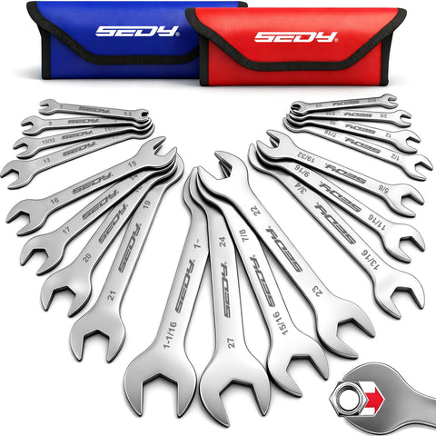 SEDY 19-piece super thin open-end wrenches arranged in a row for tight-space precision