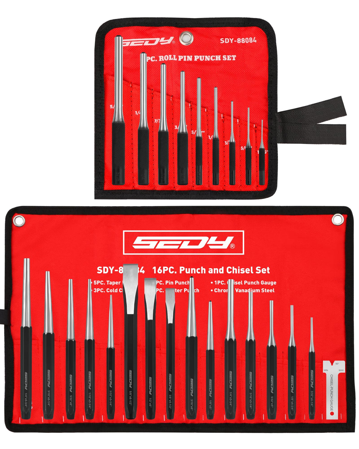 SEDY 25-piece punch set with roll pin punches for precise pin removal and alignment