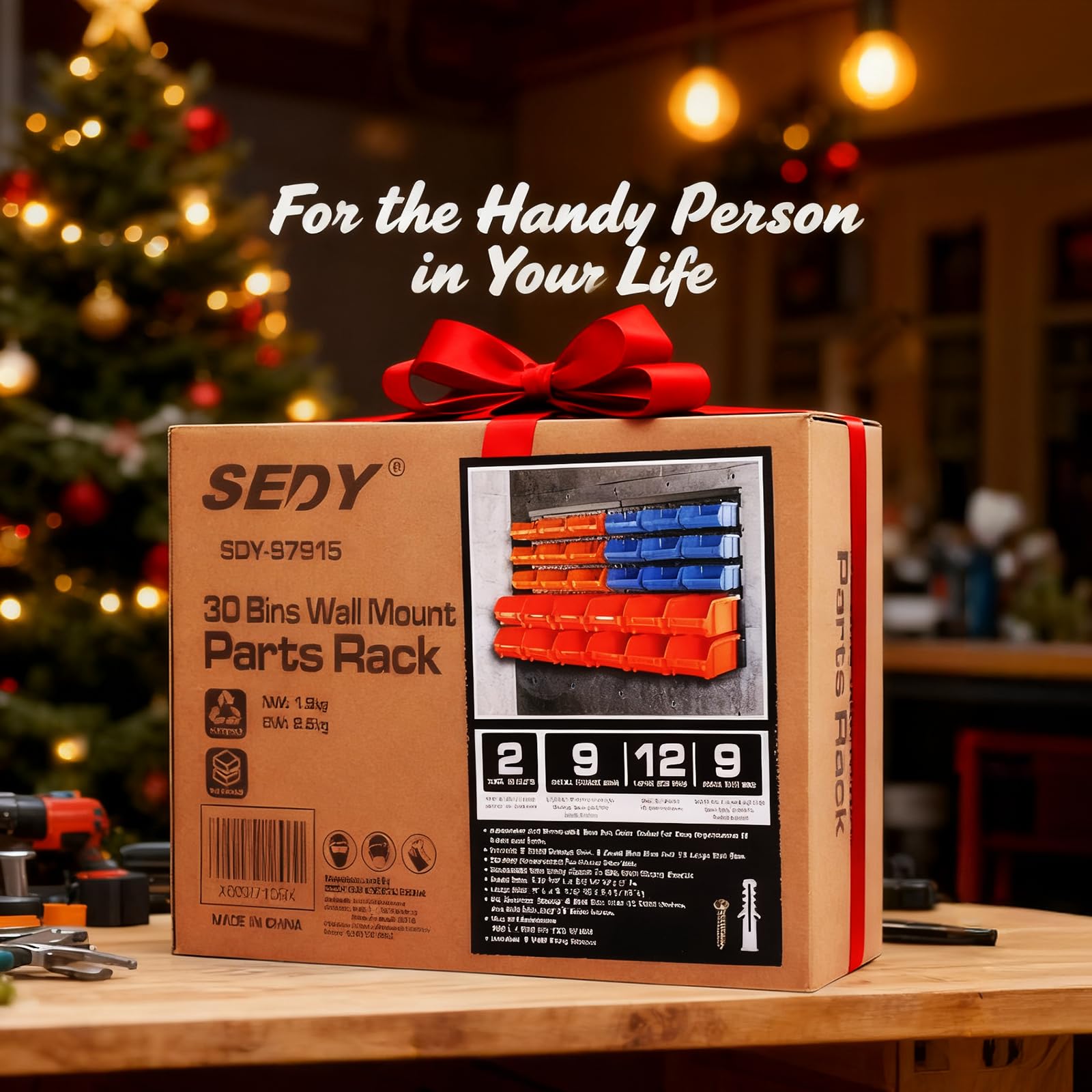 SEDY 30-bin wall-mount system dimensions 64 by 38 by 18.5 cm