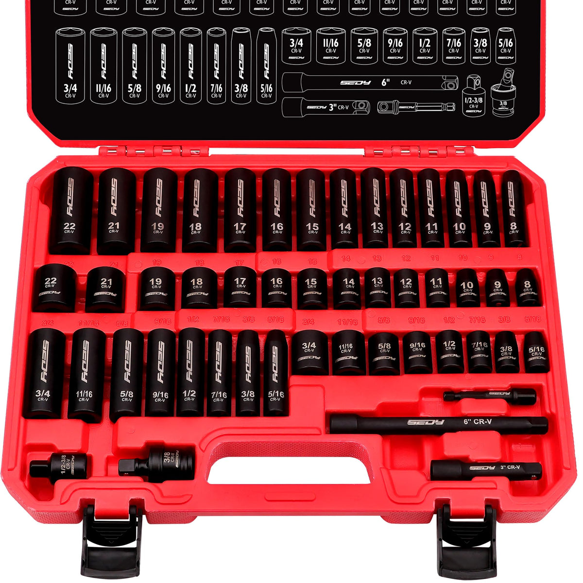 SEDY 3/8-drive socket set case storage for easy transport