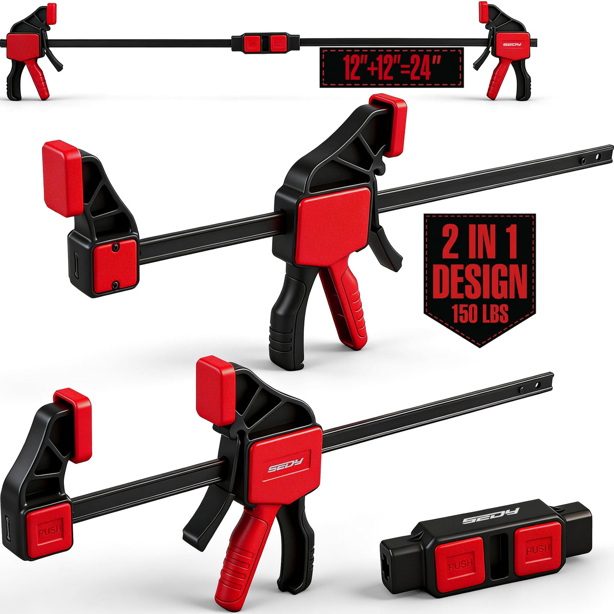 SEDY 3-piece bar clamps ready for precise wood assembly with smooth trigger action