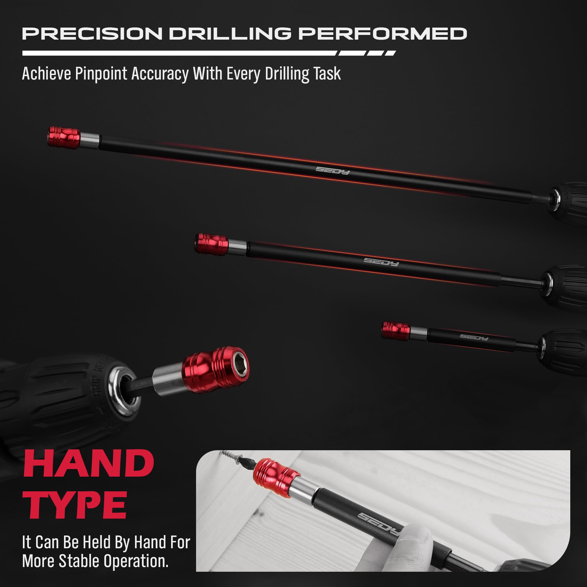 SEDY 5-piece extension 17inch shows maximum reach for large-scale tasks.