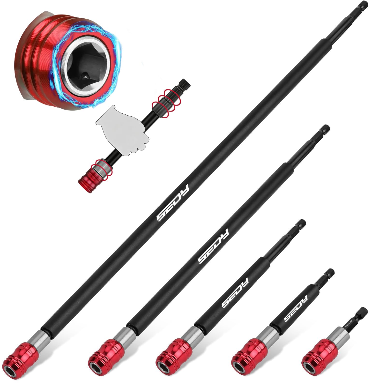 SEDY 5-piece extension 2inch close-up highlights the magnet for secure one-handed bit changes.